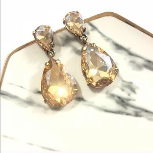 gold cream crystal drop dangle stud earrings